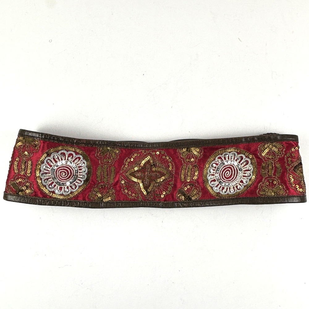Abercrombie & Fitch Belt Women Medium Red Sequin Leather Boho Festival Y2K